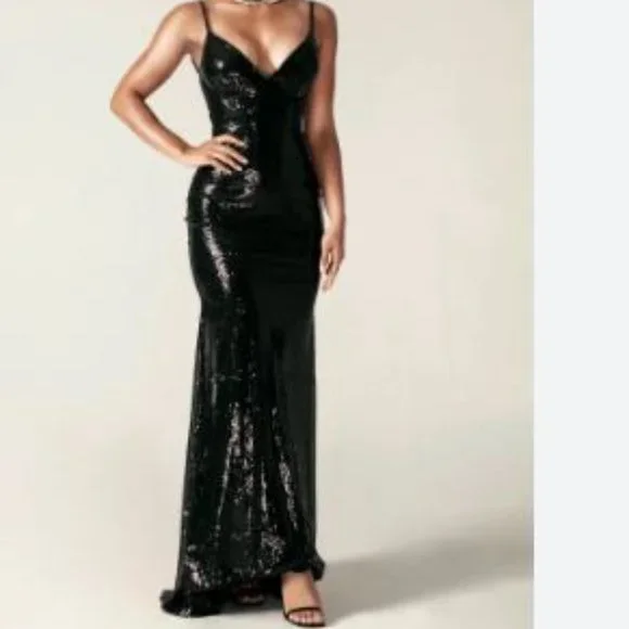 chinese dress ladies Jluxlabel | Black Sparkling Moments Sequin Maxi Dress